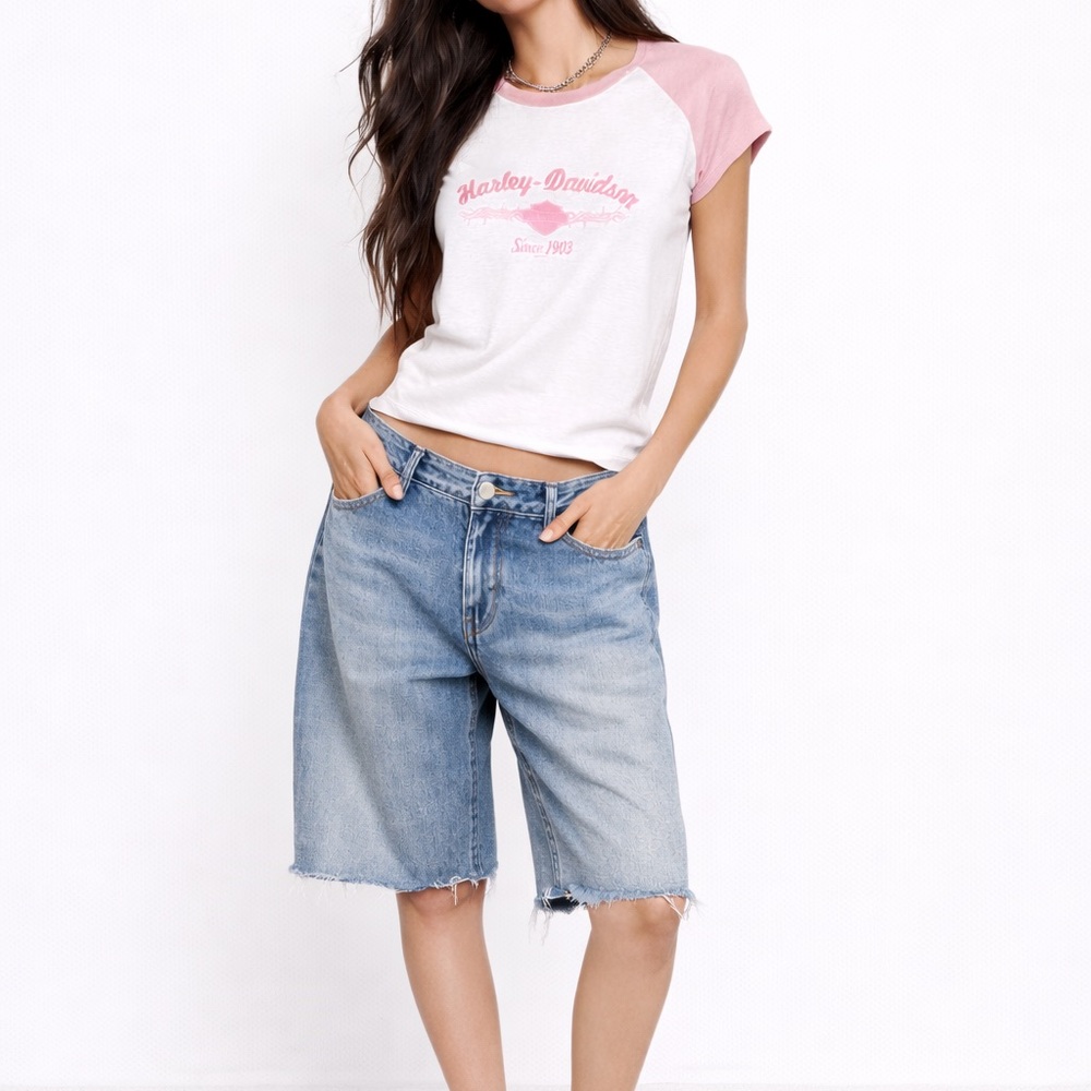 Vintage Harley Davidson Short Sleeve Raglan Tee White Pink Size Small